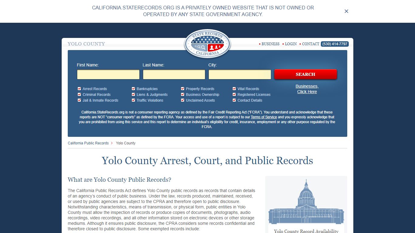 Yolo County Arrest, Court, and Public Records